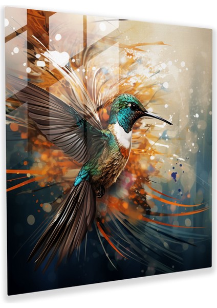 Modernite Kanat Çırpan Kuş Cam Tablo - Doğa ve Modernite Kuş Cam Duvar Sanatı