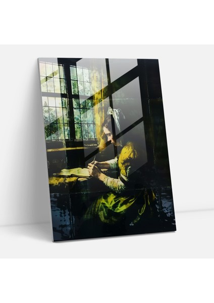 Johannes Vermeer Cam Tablo Sanatı - Mektup Yazan Kadın - Modern Sanat Cam Sanatı