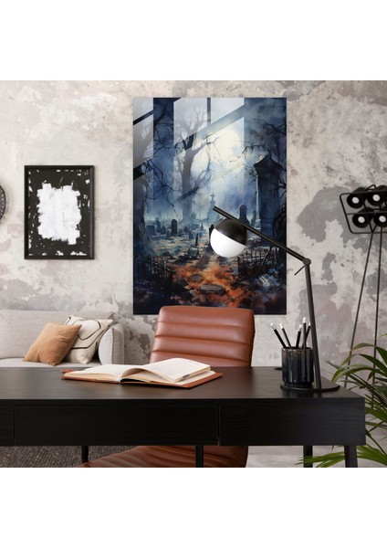 Korkutucu Cam Duvar Sanatı - Korku Mezar Taşları Cam Tablo modelleri