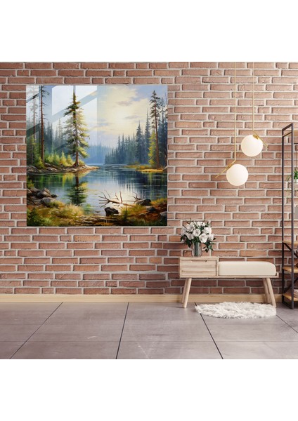 Huzurlu Çam Ormanı Cam Tablo - Yeşil Çam Cam Duvar Sanatı Yeşil Çam Izlenimci Manzara modelleri