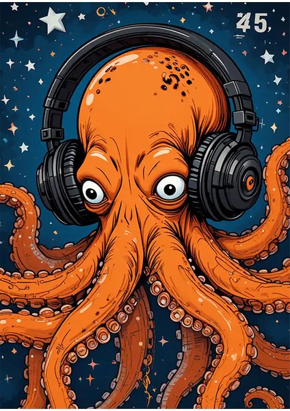 Müzik Dinleyen Ahtapot Mdf Tablo