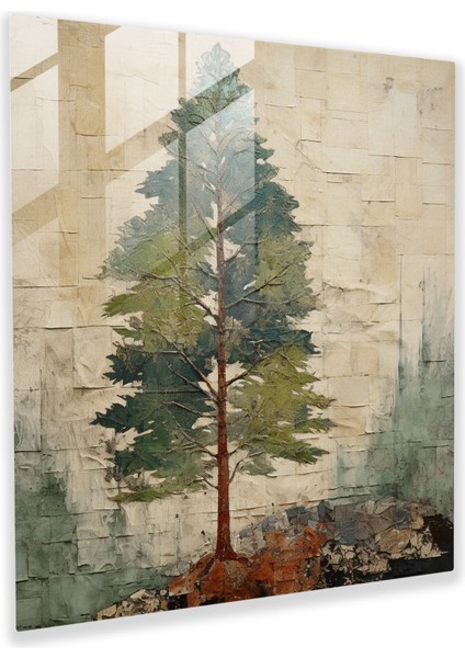 Karışık Medya Yeşil Çam Cam Tablo - Yeşil Çam Duvar Dekorasyonu Cam Sanat Modern Sanat