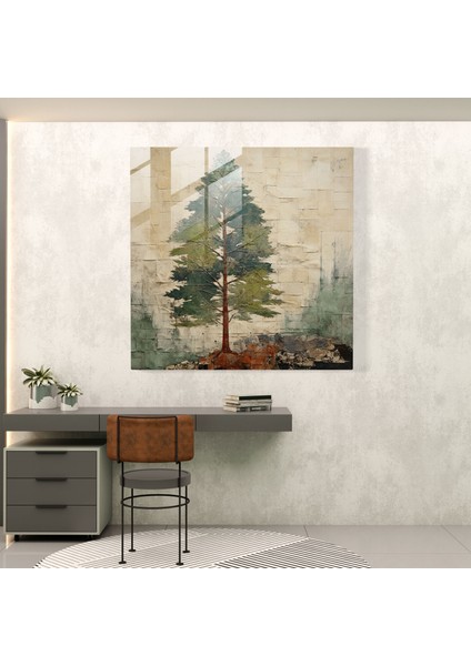 Karışık Medya Yeşil Çam Cam Tablo - Yeşil Çam Duvar Dekorasyonu Cam Sanat Modern Sanat fiyatları