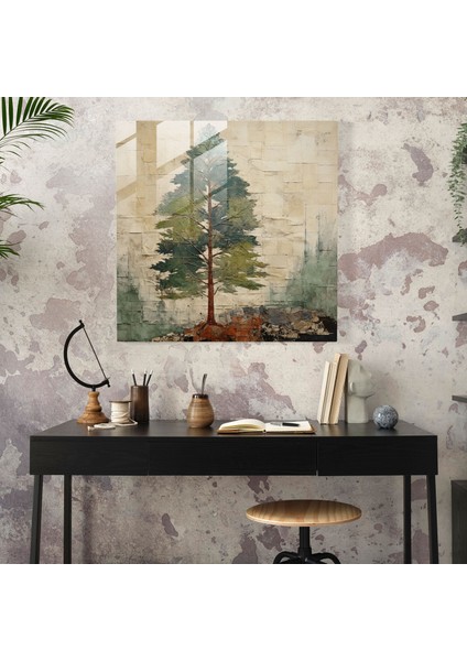 Karışık Medya Yeşil Çam Cam Tablo - Yeşil Çam Duvar Dekorasyonu Cam Sanat Modern Sanat modelleri