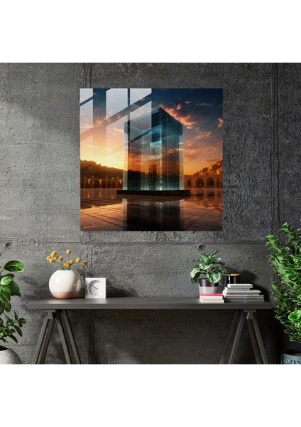 Kaaba Günbatımı Cam Tablo - Kaaba Cam Sanat Modern Sanat Kutsal Mekan modelleri