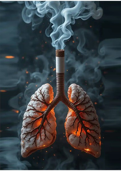 Akciğerler ve Sigara Ahşap Tablo