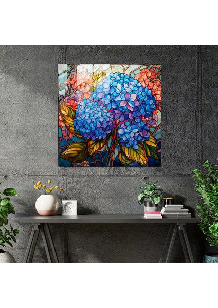 Hortensia Vitray Cam Tablo - Hortensia Vitray Temsili Cam Duvar Sanatı Modern Sanat modelleri