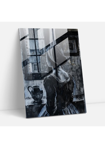 Johannes Vermeer Cam Tablo - Su Testisiyle Kadın - Johannes Vermeer Modern Sanat Iç Mekan Sahnesi Cam Sanatı