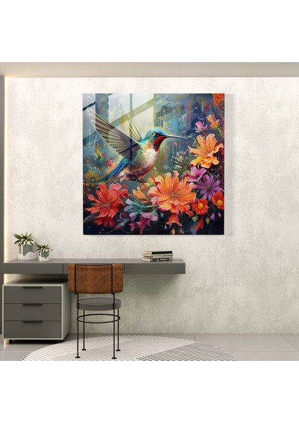 Capcanlı Güvercin Cam Tablo - Güvercin Modern Sanat Renkli Çiçekler Duvar Dekorasyonu fiyatları