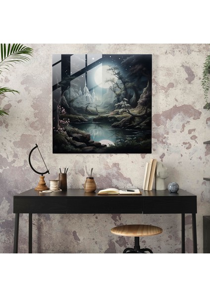 Huzurlu Ay Işığında Manzara Cam Tablo - Kutsal Kur'an Modern Sanat fiyatları