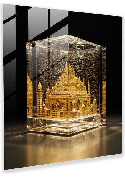 Kaabe Islam Hat Sanatı Cam Tablo - Ev Dekorasyonu Cam Duvar Sanatı Ruhaniyet