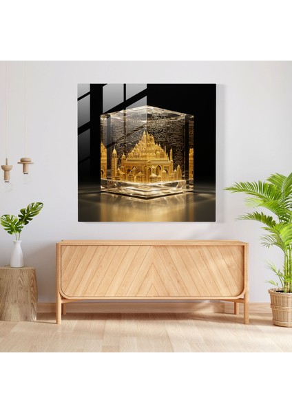 Kaabe Islam Hat Sanatı Cam Tablo - Ev Dekorasyonu Cam Duvar Sanatı Ruhaniyet modelleri