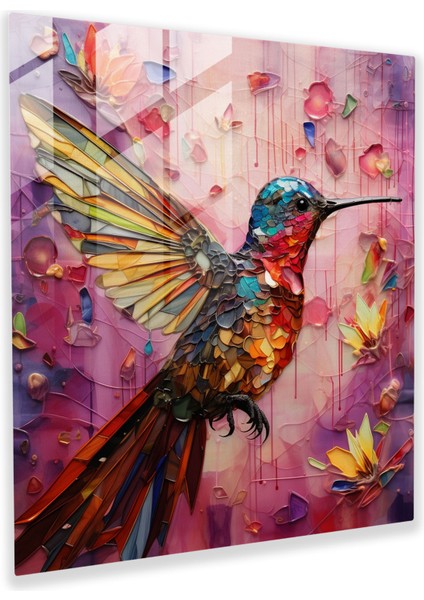 Renkli Kanatlar Cam Tablo - Güvercin Cam Sanatı Gerçeküstü Karışık Medya