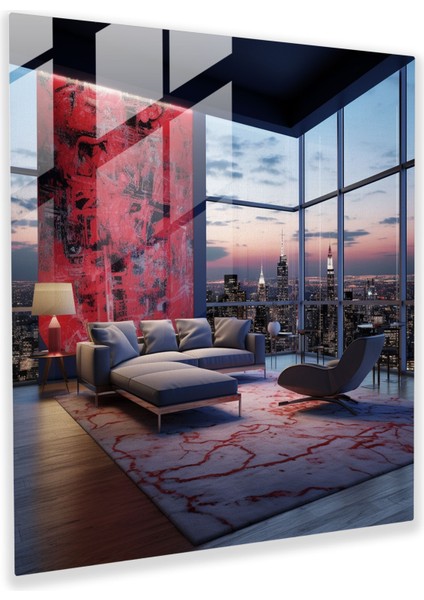 Modern Şehir Manzaralı Cam Tablo - Otel Cam Sanatı Panoramik Şehir Manzarası Ev Dekorasyonu
