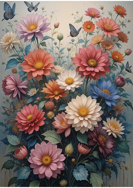 Renkli Çiçekler Ahşap Tablo