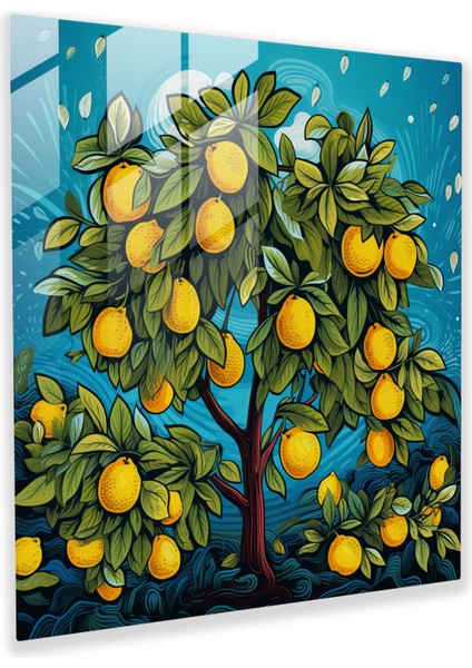 Eğlenceli Limon Ağacı Cam Tablosu - Limon Ağacı Cam Sanatı Illüstrasyon Ev Dekorasyonu
