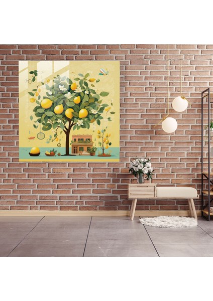Canlı Limon Ağacı Cam Tablosu - Limon Ağacı Cazibe Cam Sanatı Cam Tablo modelleri
