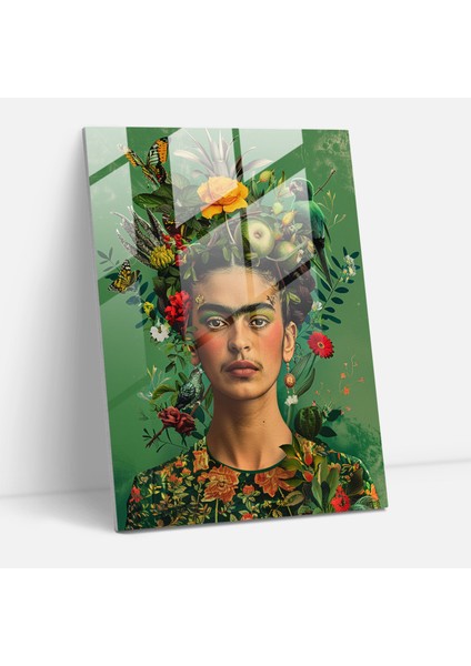 Frida Kahlo Tarzı Modern Sanat - Portre Bir Kadının Cam Tablo Modern Sanat