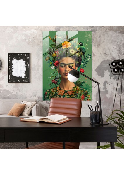 Frida Kahlo Tarzı Modern Sanat - Portre Bir Kadının Cam Tablo Modern Sanat modelleri