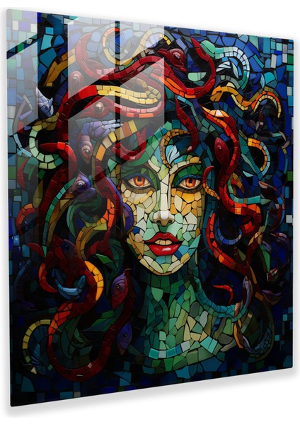 Renkli Cam Parçalarından Oluşan Mozaik Portre - Medusa Cam Sanatı Cam Duvar Sanatı Antik Sanat Ustalığı