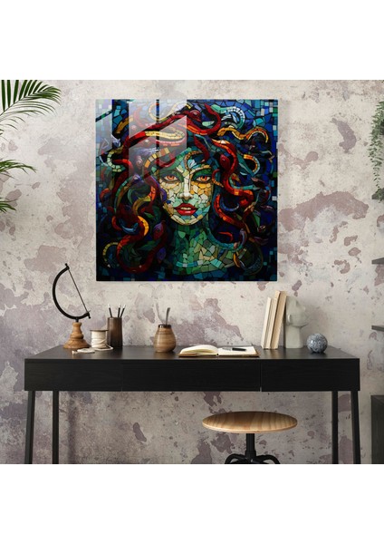 Renkli Cam Parçalarından Oluşan Mozaik Portre - Medusa Cam Sanatı Cam Duvar Sanatı Antik Sanat Ustalığı fiyatları