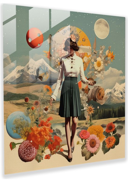 Lentiküler Cam Tablo - Masalsı Kolaj Cam Duvar Sanatı - Lentiküler Kolaj Sanat Eseri Retro Unsurlar Duvar Dekorasyonu