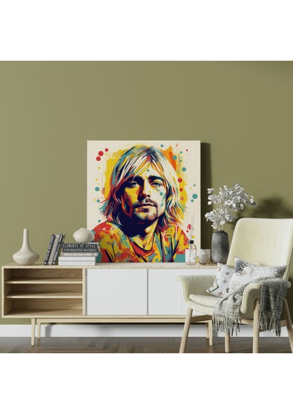 Kurt Cobain Cam Tablo - Pop Art Esintili Illüstrasyon Modern Sanat modelleri