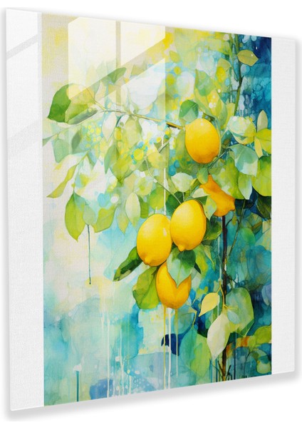 Limon Ağacı Cam Tablo - Soyut Suluboya Resim - Limon Ağacı Ev Dekorasyonu Modern Sanat