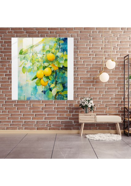 Limon Ağacı Cam Tablo - Soyut Suluboya Resim - Limon Ağacı Ev Dekorasyonu Modern Sanat fiyatları
