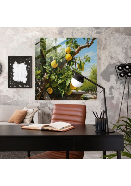 Canlı Limon Ağacı Cam Tablo - Limon Ağacı Ev Dekorasyonu Cam Sanatı Tam Çiçek Açmış modelleri