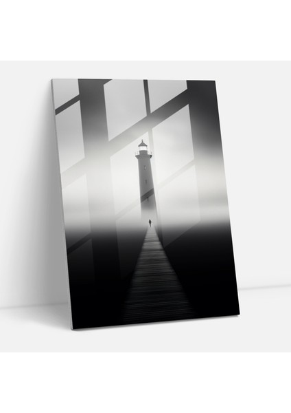 Minimalist Deniz Feneri Cam Tablo - Deniz Feneri Modern Sanat Duvar Dekorasyonu Yalnız Deniz Feneri