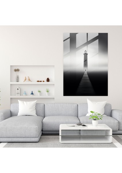 Minimalist Deniz Feneri Cam Tablo - Deniz Feneri Modern Sanat Duvar Dekorasyonu Yalnız Deniz Feneri modelleri