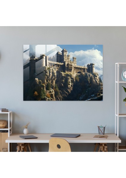 Ortaçağ Cam Duvar Sanatı: Kayalık Uçurum Üzerindeki Kale - Ortaçağ Cam Duvar Sanatı Kayalık Uçurum Ev Dekorasyonu modelleri