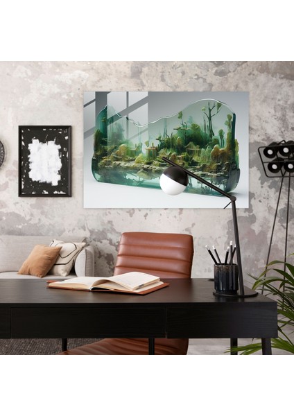Orman Gölü Cam Tablo Sanatı - Orman Gölü Yeşil Bitkiler Cam Tablo Sanatı fiyatları