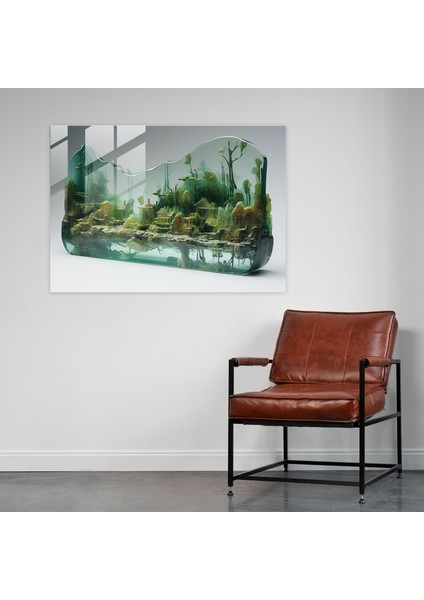Orman Gölü Cam Tablo Sanatı - Orman Gölü Yeşil Bitkiler Cam Tablo Sanatı modelleri