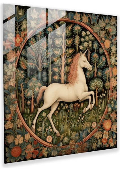 Büyülü Masallar: Ortaçağ El Yazması Cam Tablo - Efsanevi Tekboynuz Duvar Sanatı