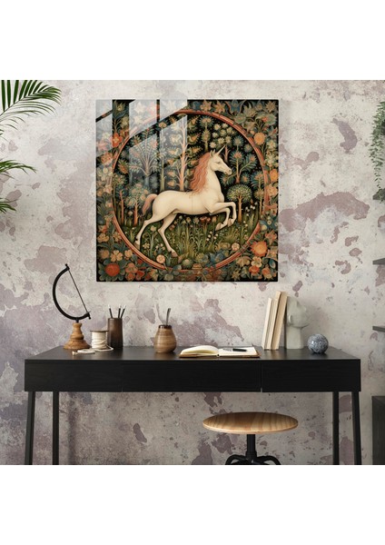 Büyülü Masallar: Ortaçağ El Yazması Cam Tablo - Efsanevi Tekboynuz Duvar Sanatı fiyatları