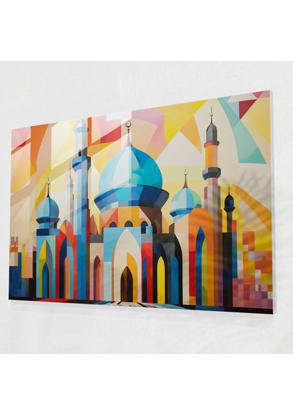Soyut Cam Tablo - Canlı Geometrik Desenler - Cami Modern Sanat Çağdaş Tasarım Soyut Temsili