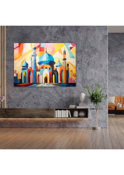 Soyut Cam Tablo - Canlı Geometrik Desenler - Cami Modern Sanat Çağdaş Tasarım Soyut Temsili fiyatları