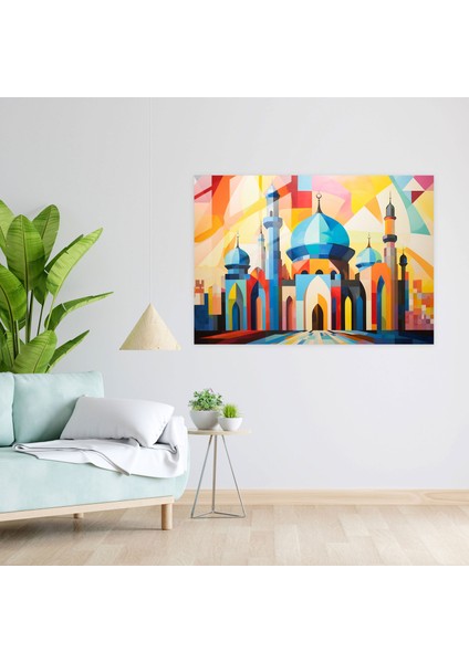Soyut Cam Tablo - Canlı Geometrik Desenler - Cami Modern Sanat Çağdaş Tasarım Soyut Temsili modelleri