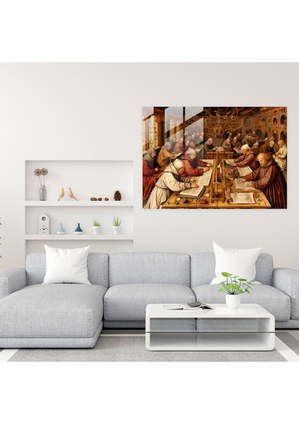 Orta Çağ Cam Tablosu - Rahip Scriptoriumu - Ortaçağ Cam Sanatı Aydınlatılmış El Yazmaları Cam Duvar Sanatı fiyatları