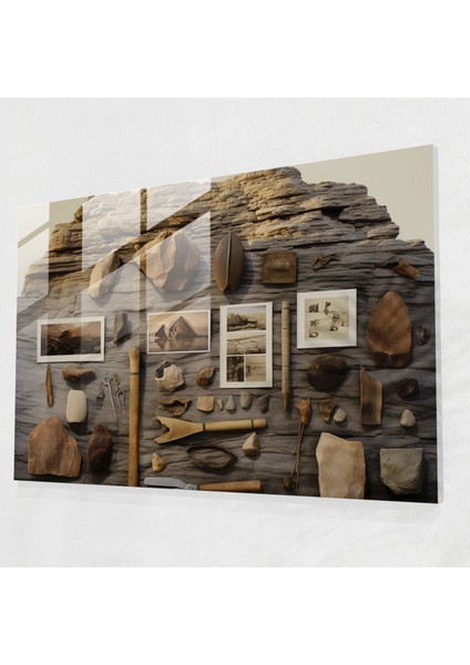 Taş Devri Araçları Koleksiyonu Cam Tablo Sanatı - Orta Taş Çağı Eserler Tarih Zenginliği Kusursuz Detaylar