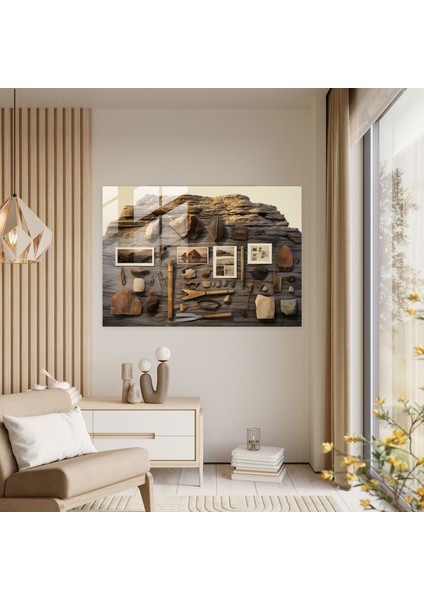 Taş Devri Araçları Koleksiyonu Cam Tablo Sanatı - Orta Taş Çağı Eserler Tarih Zenginliği Kusursuz Detaylar fiyatları