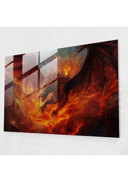 Ortaçağ Ejderha Cam Tablosu - Ortaçağ Ev Dekorasyonu Detaylı Pullar Cam Duvar Sanatı