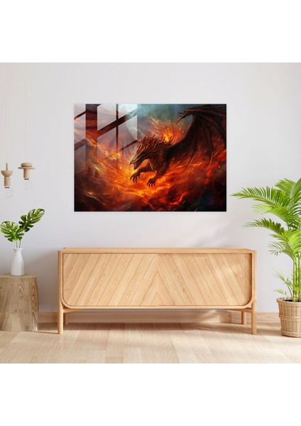 Ortaçağ Ejderha Cam Tablosu - Ortaçağ Ev Dekorasyonu Detaylı Pullar Cam Duvar Sanatı fiyatları
