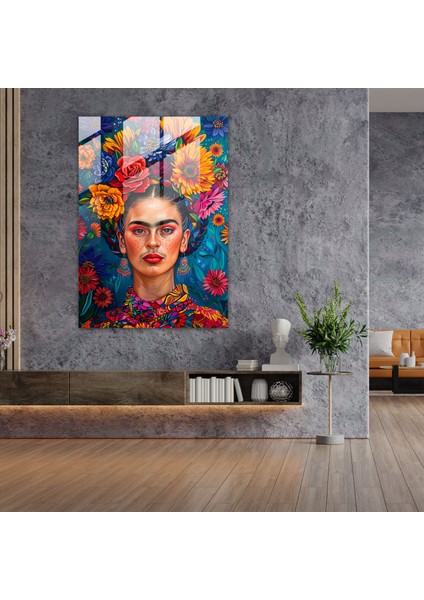 Frida Kahlo Stili Ev Dekorasyonu - Frida Kahlo Eserleri Ev Dekorasyonu Cam Tablo Bir Kadın Portresi modelleri