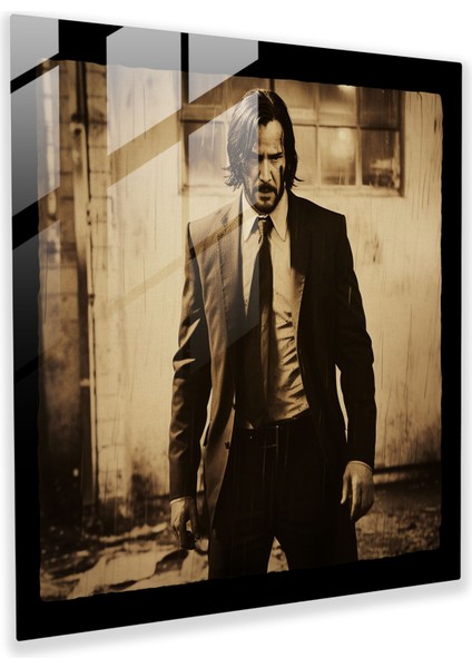 John Wick Cam Tablosu - John Wick Cam Sanatı Cam Baskı Sepya Tonlu Görüntü