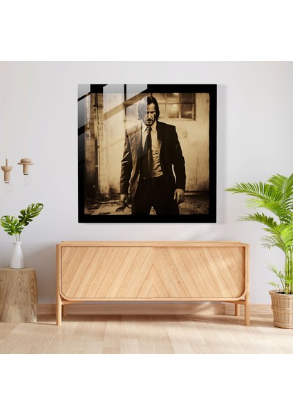 John Wick Cam Tablosu - John Wick Cam Sanatı Cam Baskı Sepya Tonlu Görüntü fiyatları