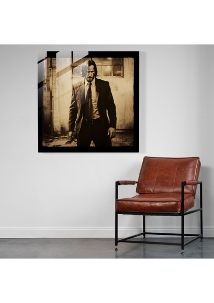 John Wick Cam Tablosu - John Wick Cam Sanatı Cam Baskı Sepya Tonlu Görüntü modelleri