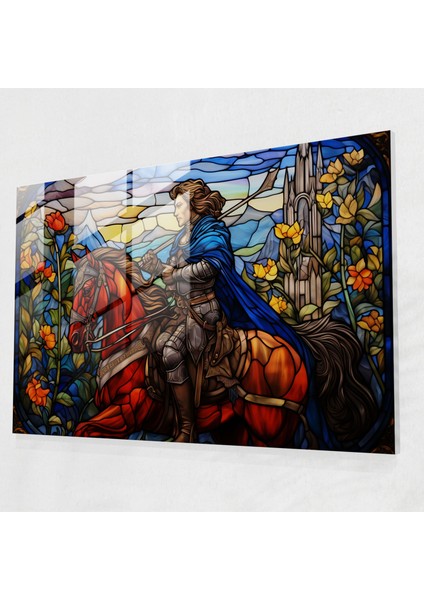 Ortaçağ Şövalye Cam Tablo - Ortaçağ Modern Sanat Şövalye Duvar Dekorasyonu